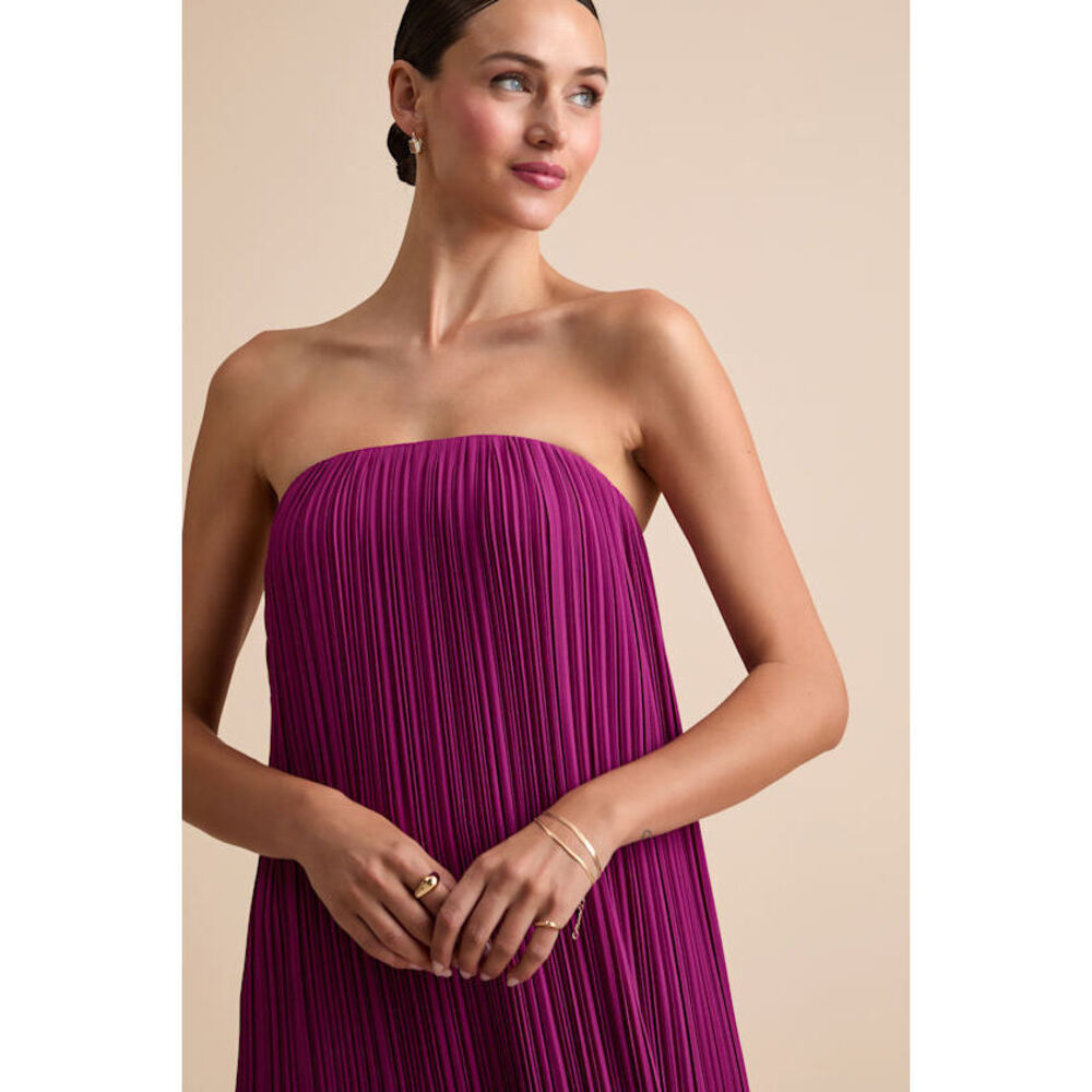 Lulus Yamuna Magenta Pleated Strapless Maxi Dress Pink - Size S